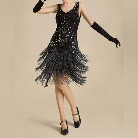 Babeyond Embroidery Retro Midi Flapper Dress Size M - Picture 1 of 7